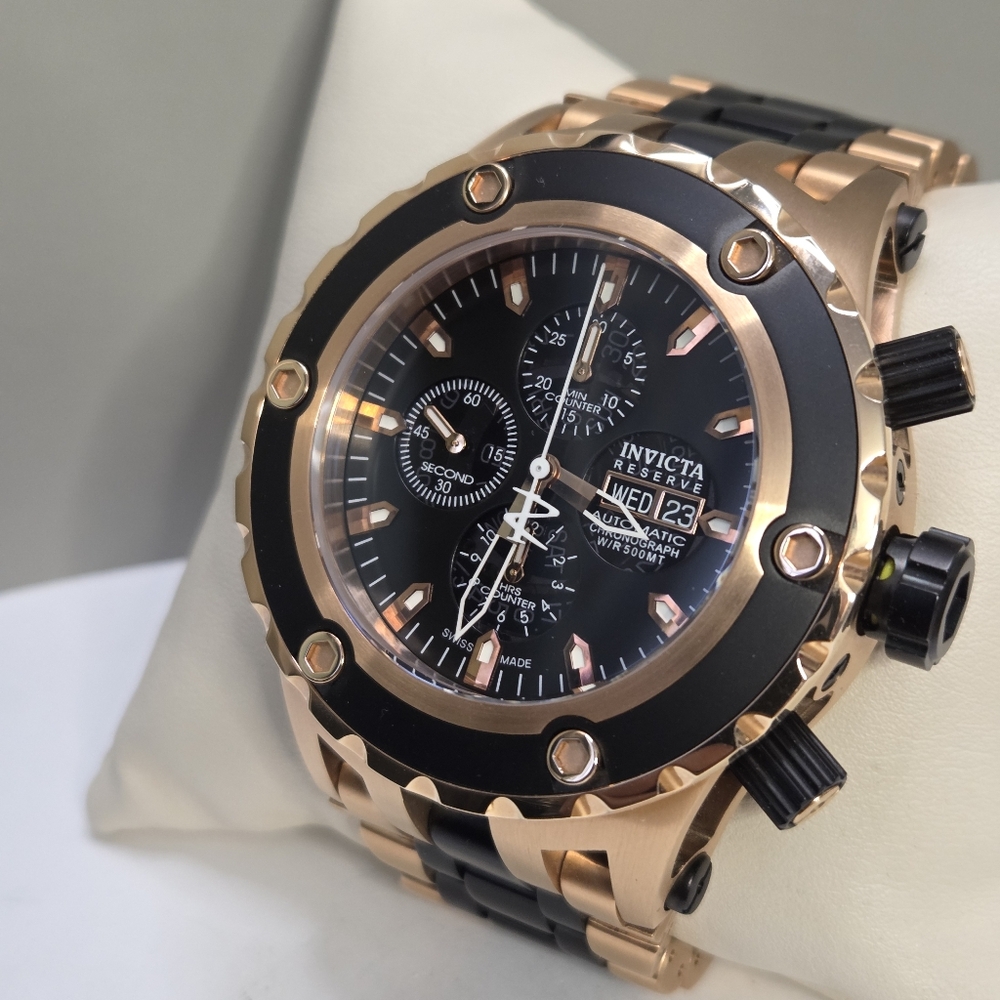 Invicta Reverve Men's Black and Gold Watch, Automatic 7750 Chronograph